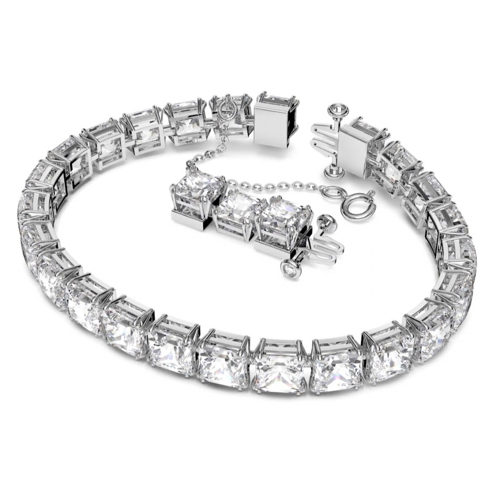 Swarovski Millenia Rhodium Plated White Silver Tone Luxe l Fluid Tennis Bracelet